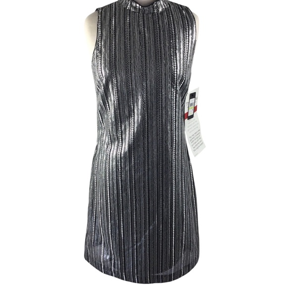 Guess Chic Silver Striped Sleeveless Mini Dress, Size 4, NWT - Picture 1 of 15